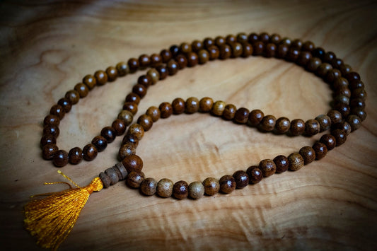 108 Carved Sheesham Wood Mala Prayer Beads