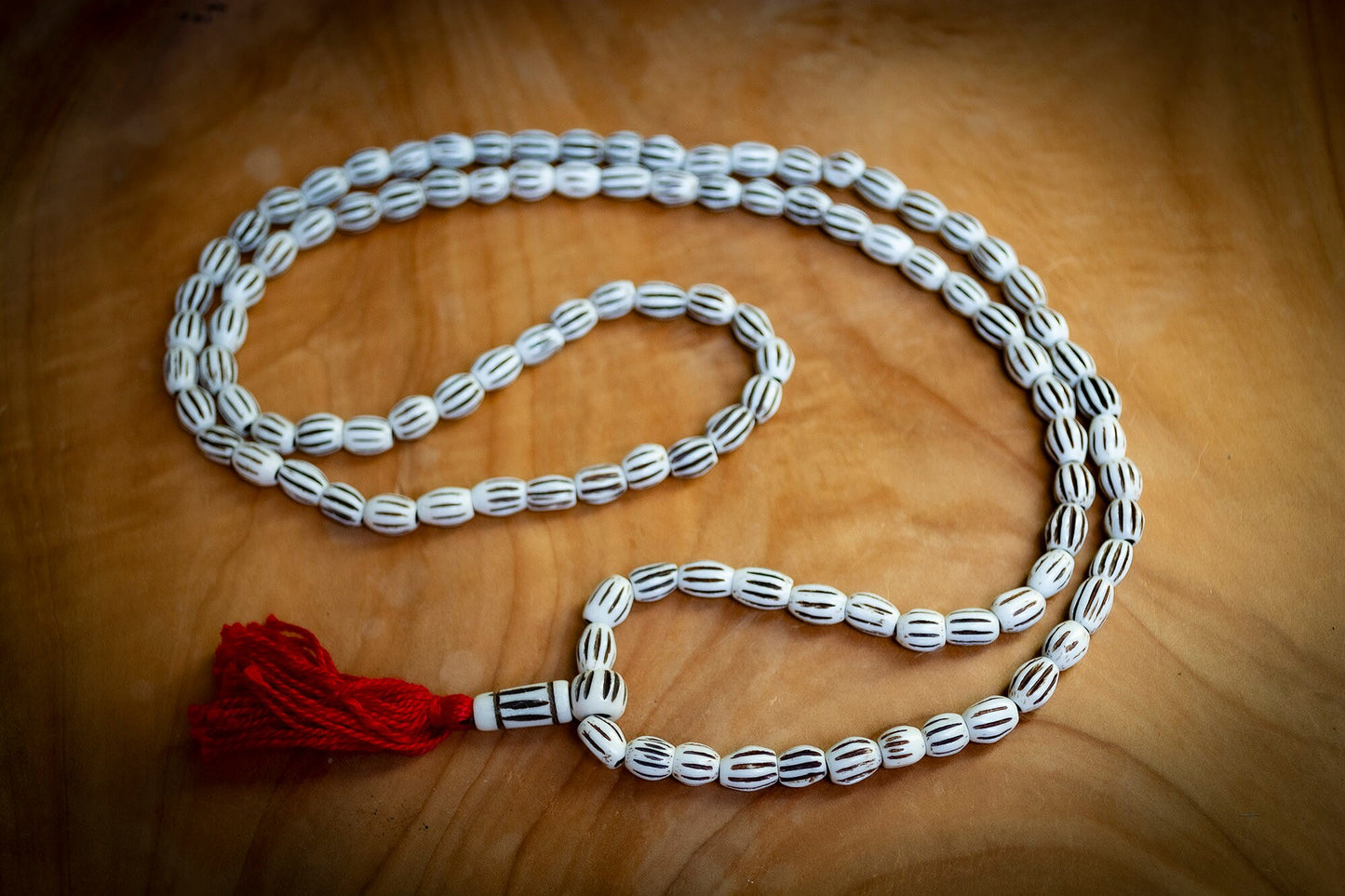 108 Carved Bone Barrel Mala Prayer Beads