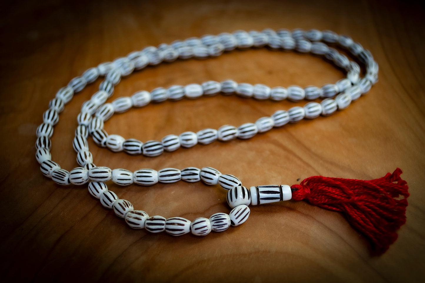 108 Carved Bone Barrel Mala Prayer Beads